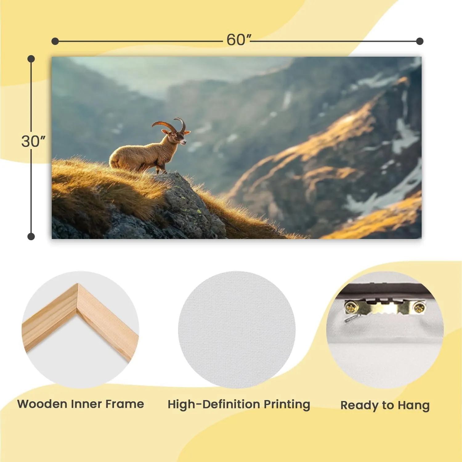 Canvas Wall Art Prints Alpine enjoys morning sun alps Large Framed Wall Art Painting Artwork Poster Hanging Home Decor for Living Room Office Bathroom 30"x60"