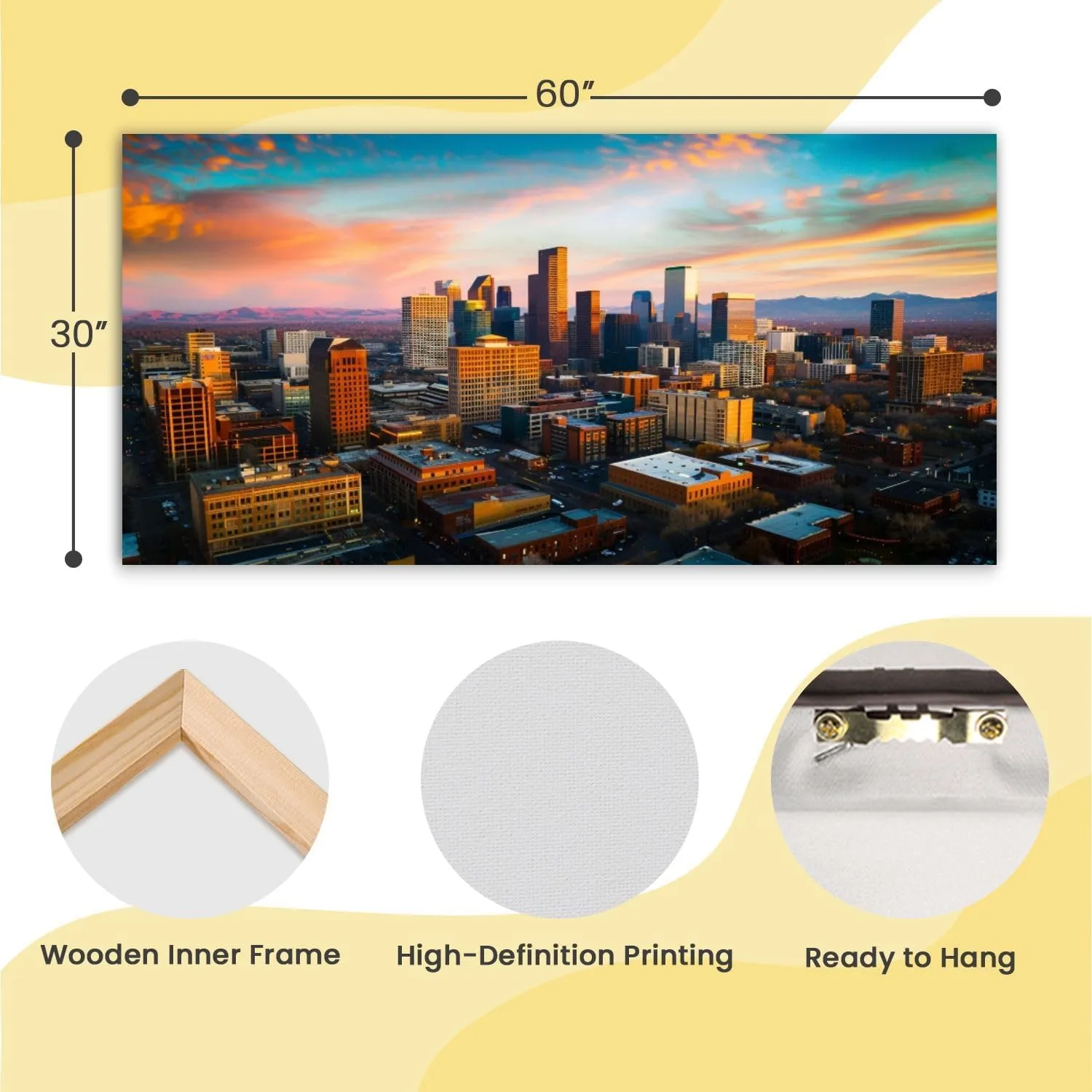 Canvas Wall Art Prints Alpine Glow Denver Morning Sunrise Large Framed Wall Art Painting Artwork Poster Hanging Home Decor for Living Room Office Bathroom 30"x60"