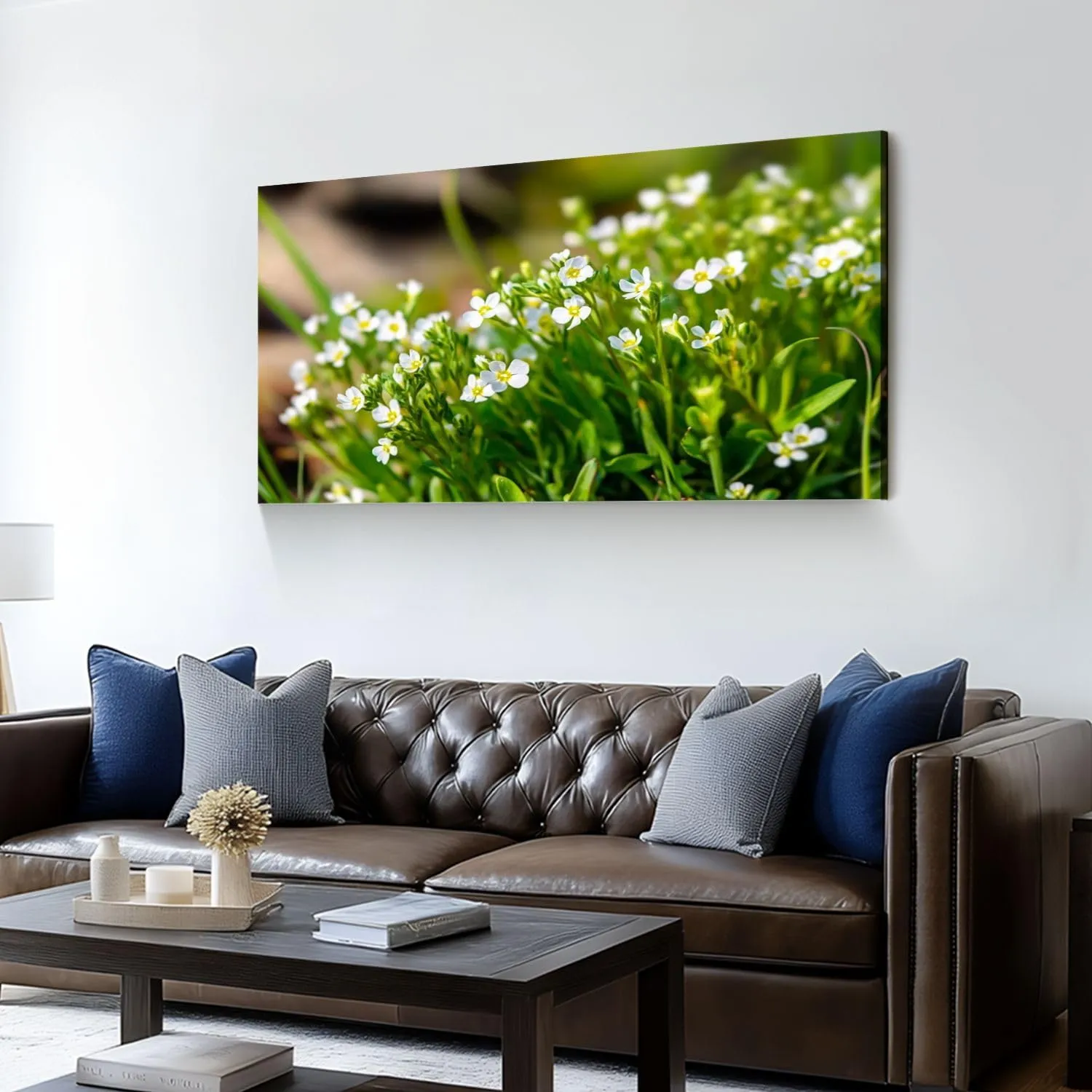 Canvas Wall Art Prints Beautiful white flowers Arabis close up Alpine rock cress Large Framed Wall Art Painting Artwork Poster Hanging Home Decor for Living Room Office Bathroom 30"x60"