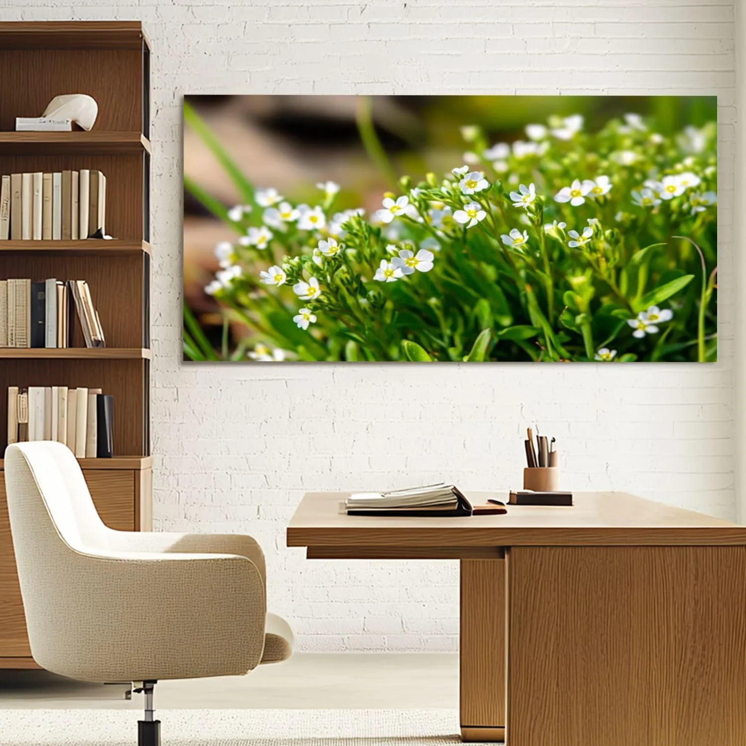 Canvas Wall Art Prints Beautiful white flowers Arabis close up Alpine rock cress Large Framed Wall Art Painting Artwork Poster Hanging Home Decor for Living Room Office Bathroom 30"x60"