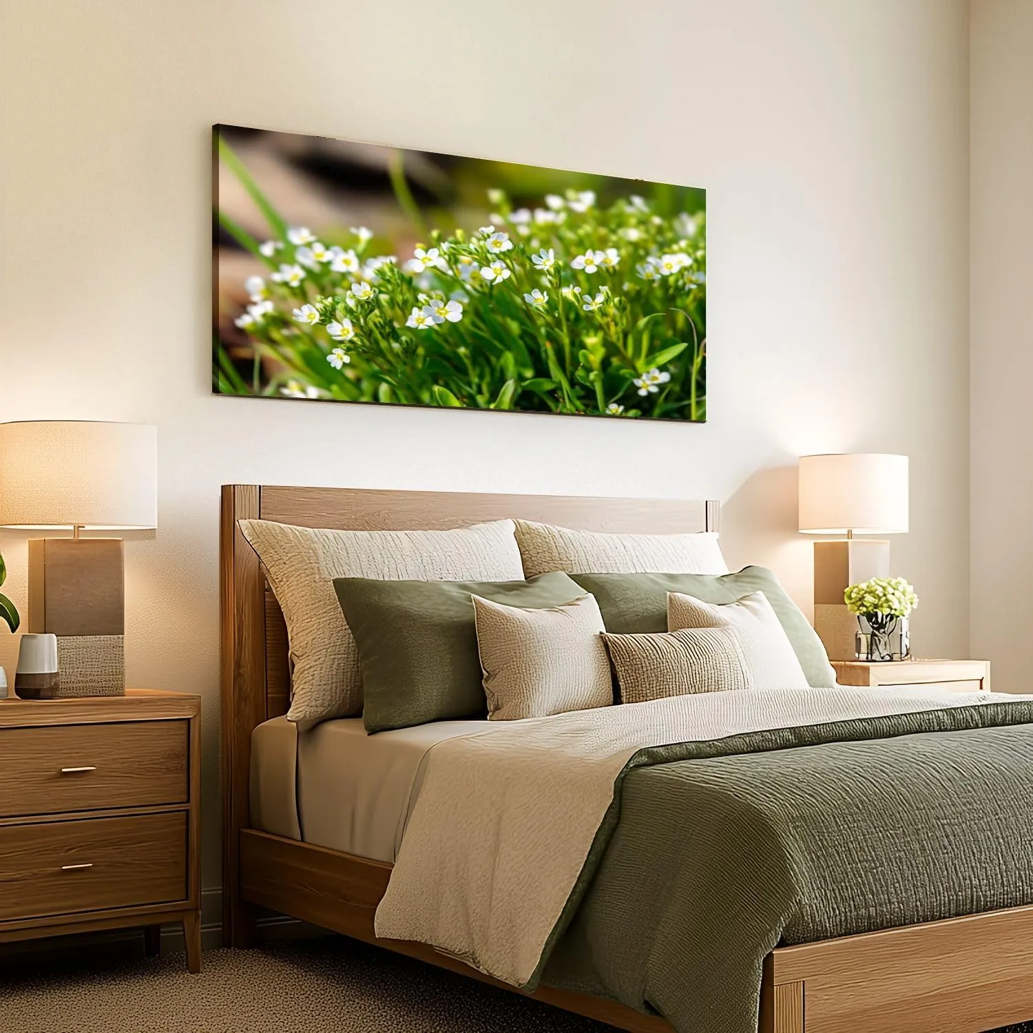 Canvas Wall Art Prints Beautiful white flowers Arabis close up Alpine rock cress Large Framed Wall Art Painting Artwork Poster Hanging Home Decor for Living Room Office Bathroom 30"x60"