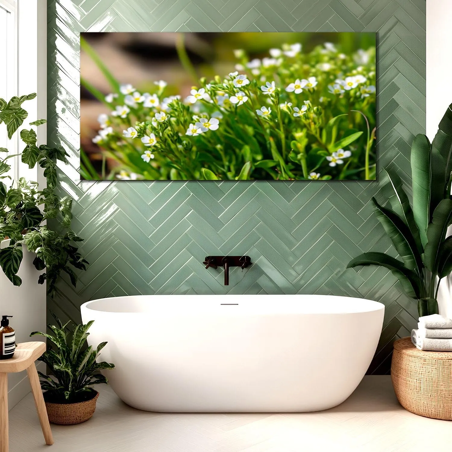 Canvas Wall Art Prints Beautiful white flowers Arabis close up Alpine rock cress Large Framed Wall Art Painting Artwork Poster Hanging Home Decor for Living Room Office Bathroom 30"x60"