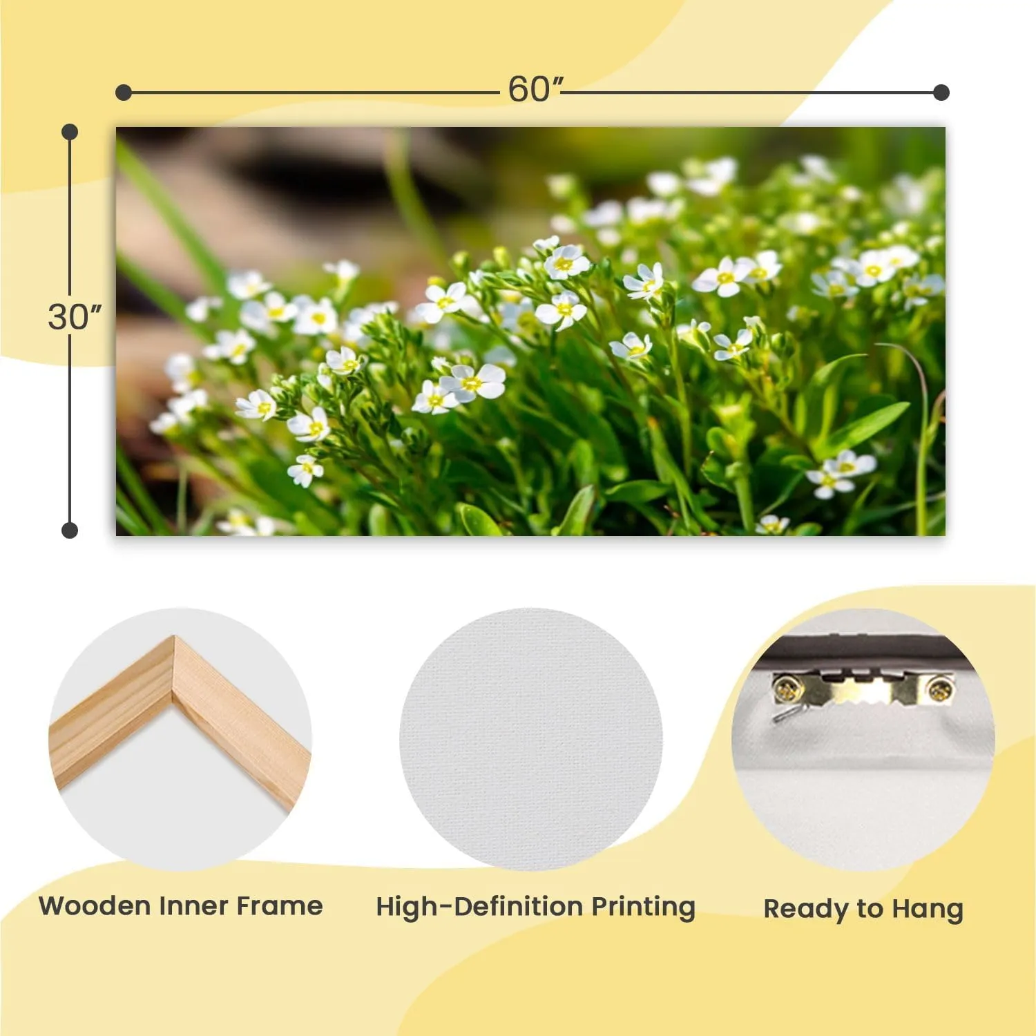 Canvas Wall Art Prints Beautiful white flowers Arabis close up Alpine rock cress Large Framed Wall Art Painting Artwork Poster Hanging Home Decor for Living Room Office Bathroom 30"x60"