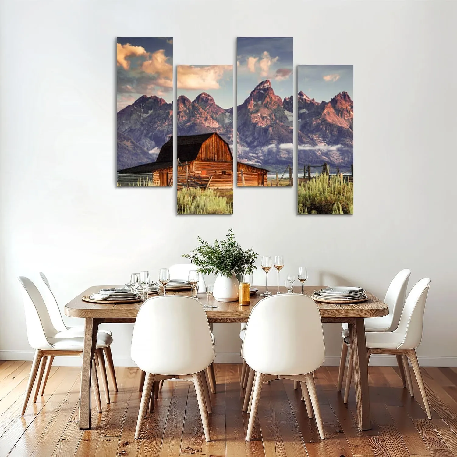 Canvas Wall Art Prints Moulton Barn Tetons Morning Light 4 Piece Framed Wall Art Painting Pictures Artwork Posters Home Decor for Living Room Bedroom Office Gift