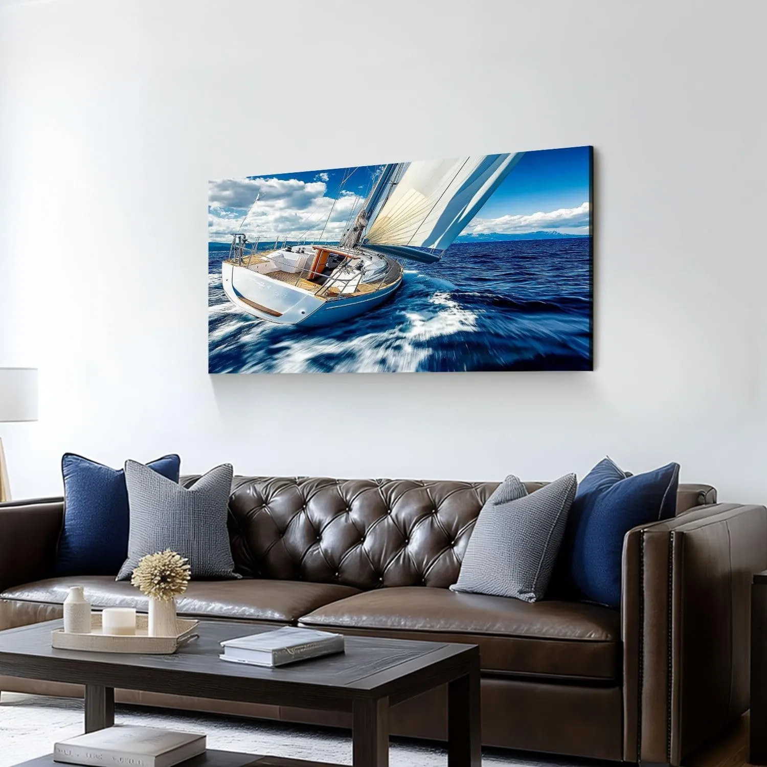 Canvas Wall Art Prints Sailing wind sailboat Large Framed Wall Art Painting Artwork Poster Hanging Home Decor for Living Room Office Bathroom 20"x40"