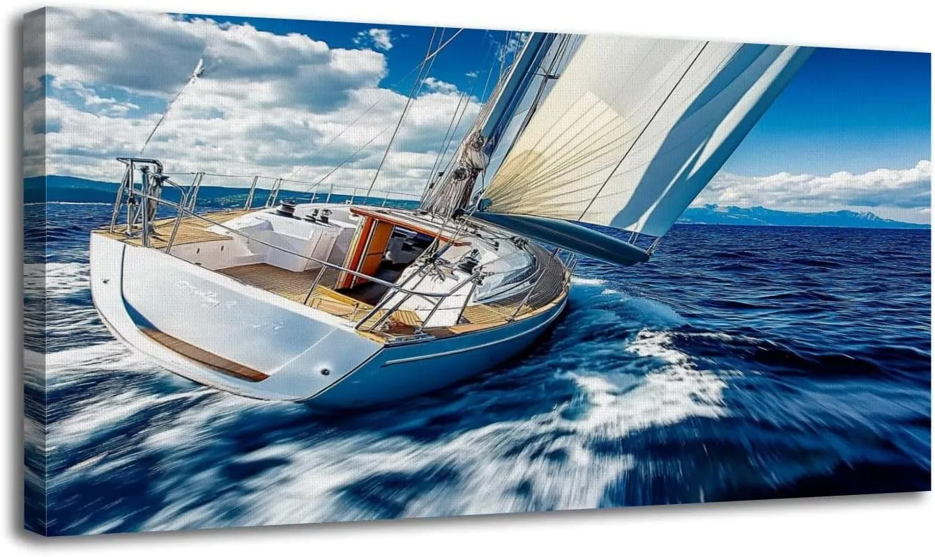 Canvas Wall Art Prints Sailing wind sailboat Large Framed Wall Art Painting Artwork Poster Hanging Home Decor for Living Room Office Bathroom 20"x40"