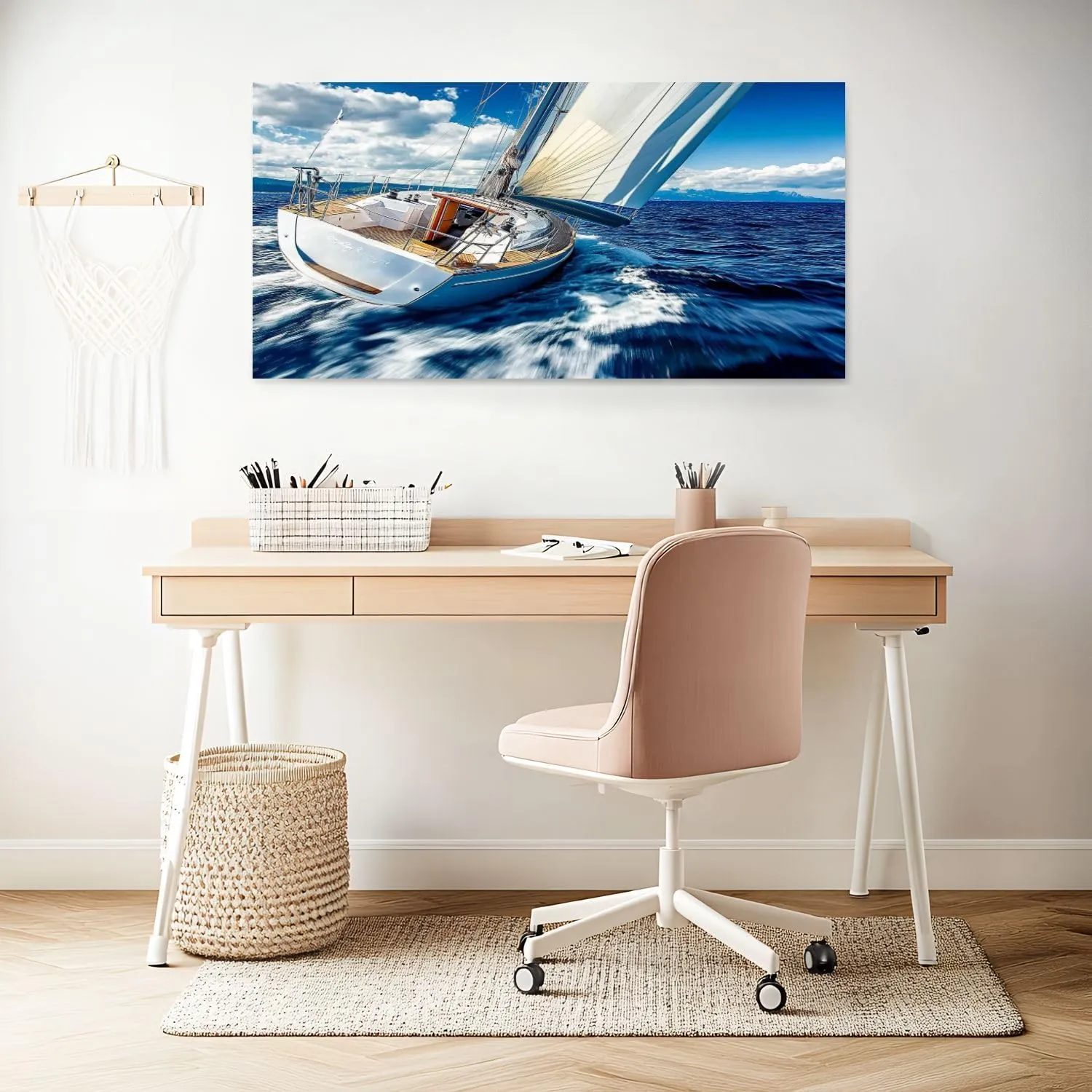Canvas Wall Art Prints Sailing wind sailboat Large Framed Wall Art Painting Artwork Poster Hanging Home Decor for Living Room Office Bathroom 20"x40"