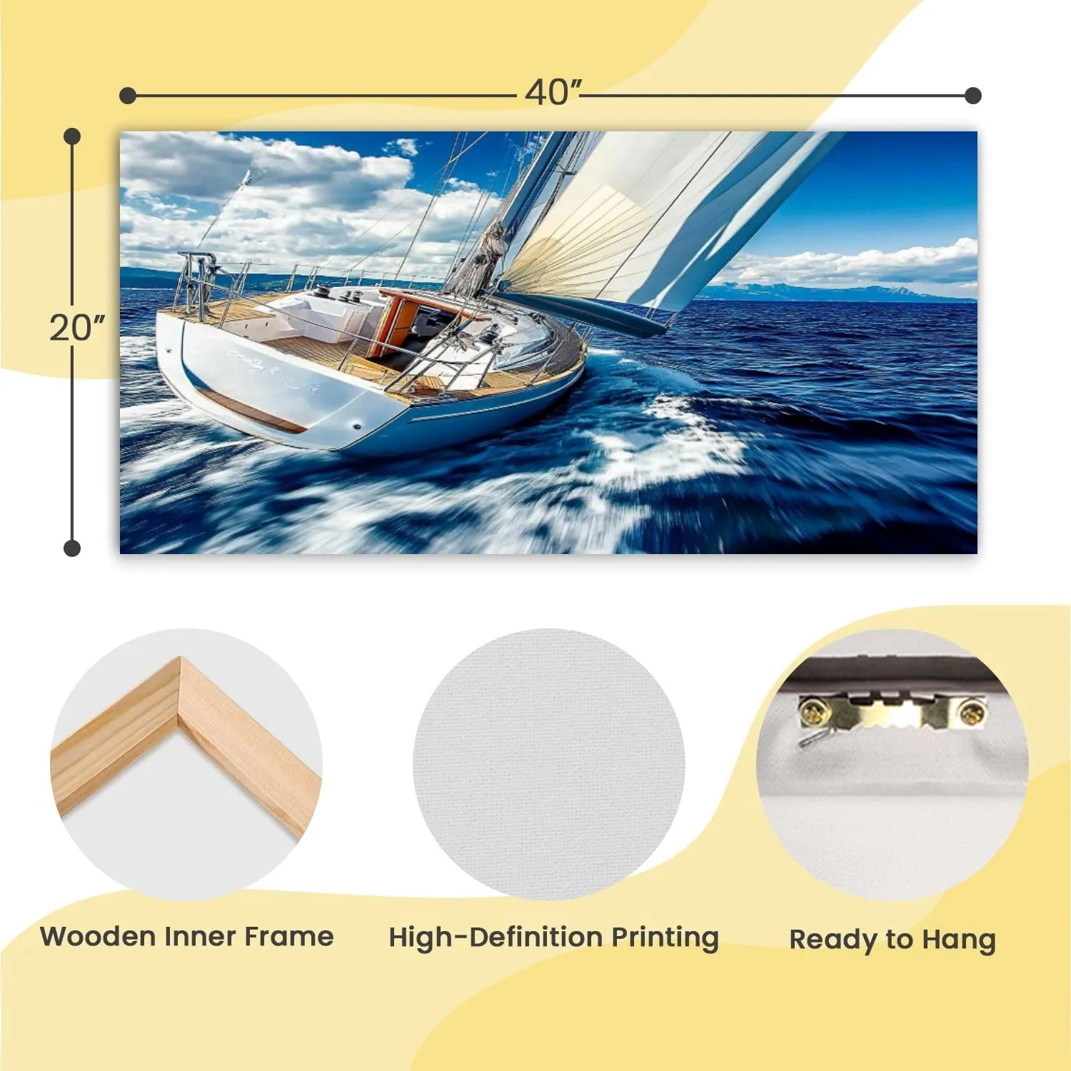 Canvas Wall Art Prints Sailing wind sailboat Large Framed Wall Art Painting Artwork Poster Hanging Home Decor for Living Room Office Bathroom 20"x40"