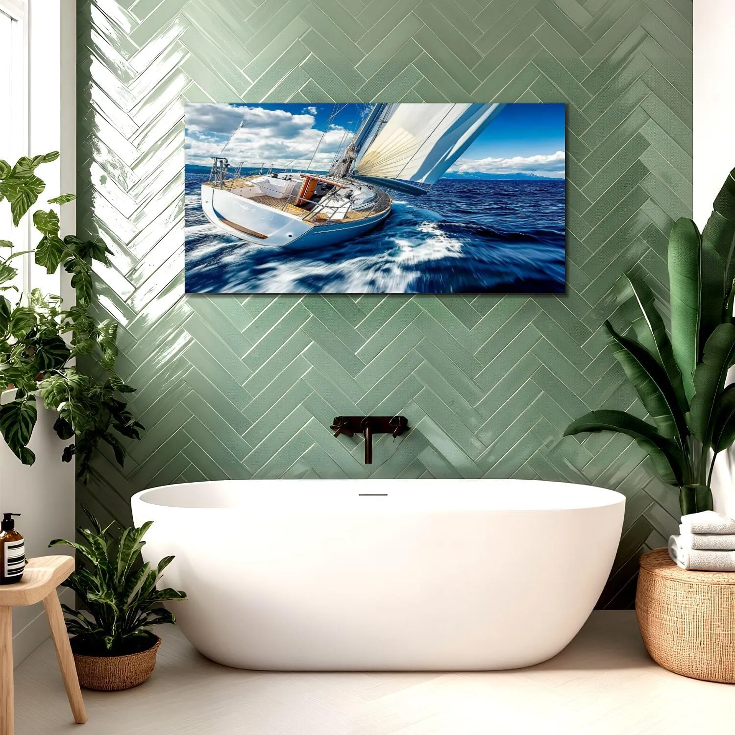 Canvas Wall Art Prints Sailing wind sailboat Large Framed Wall Art Painting Artwork Poster Hanging Home Decor for Living Room Office Bathroom 20"x40"