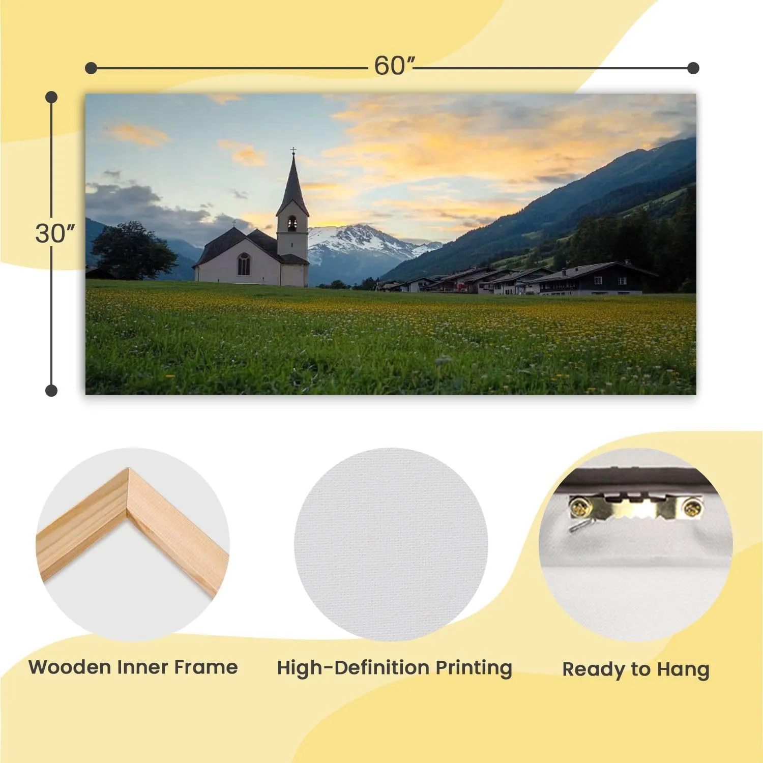 Canvas Wall Art Prints switzerland countryside scenery alpine rurals pictures Large Framed Wall Art Painting Artwork Poster Hanging Home Decor for Living Room Office Bathroom 30"x60"