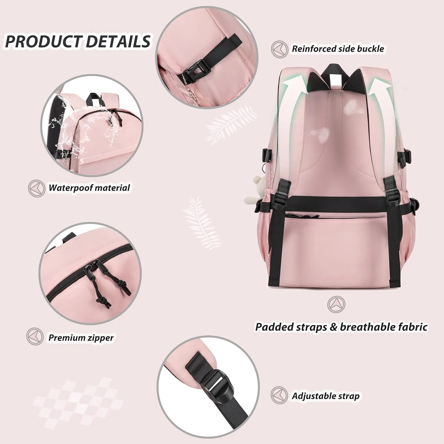 Caoroky knight College School Bag for Men Women Laptop Backpack 15.6 Inch Anti Theft Travel Daypack Large Elementary Middle High Bookbags for Teens Girls Boys Students-Large,Pink