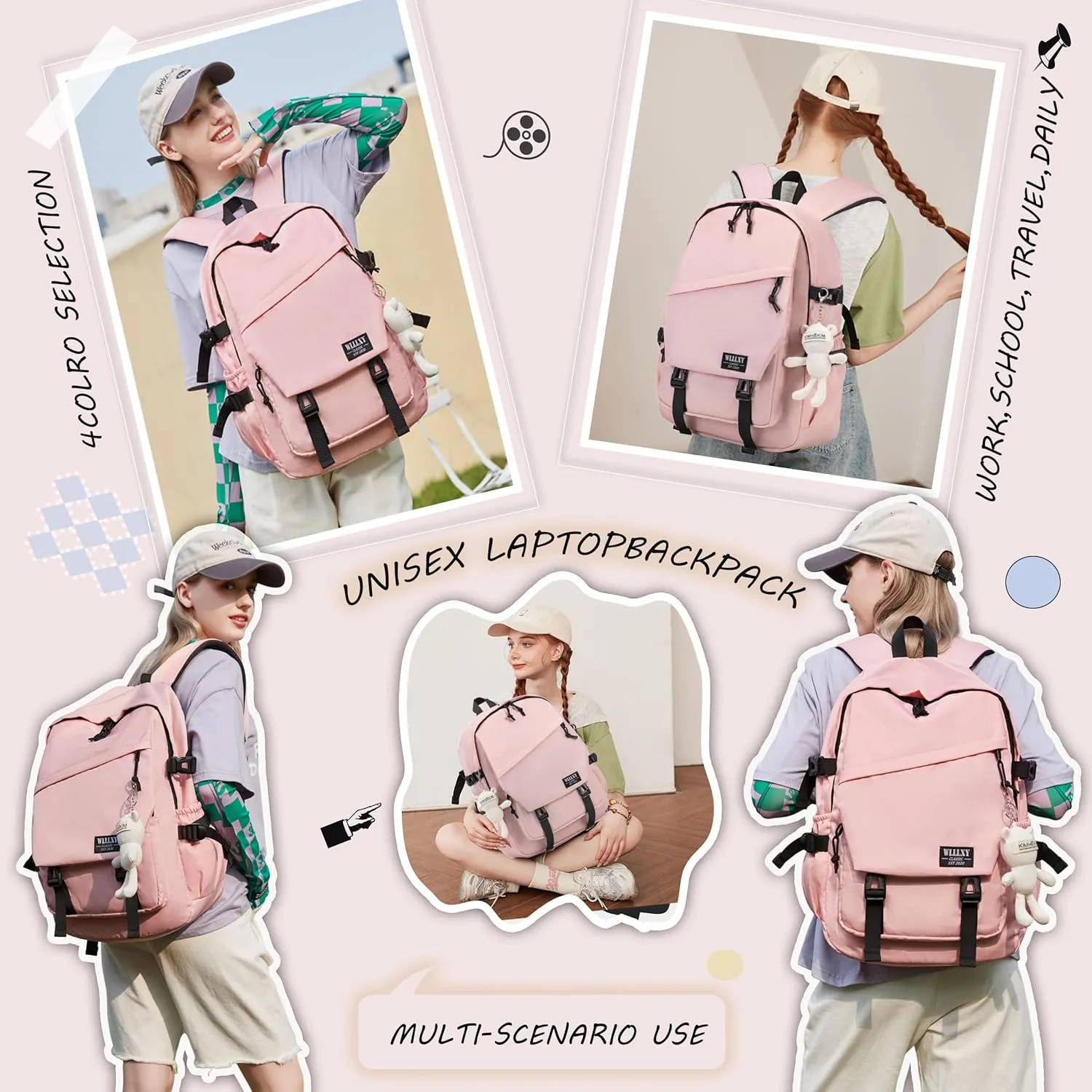 Caoroky knight College School Bag for Men Women Laptop Backpack 15.6 Inch Anti Theft Travel Daypack Large Elementary Middle High Bookbags for Teens Girls Boys Students-Large,Pink