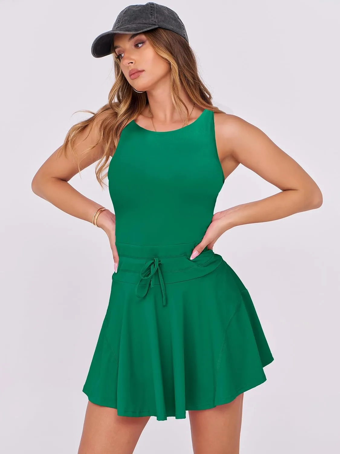 Caracilia Women's Tennis Mini Dresses 2025 Summer Sleeveless Built in Shorts Golf Athletic One Piece Active Romper Dress