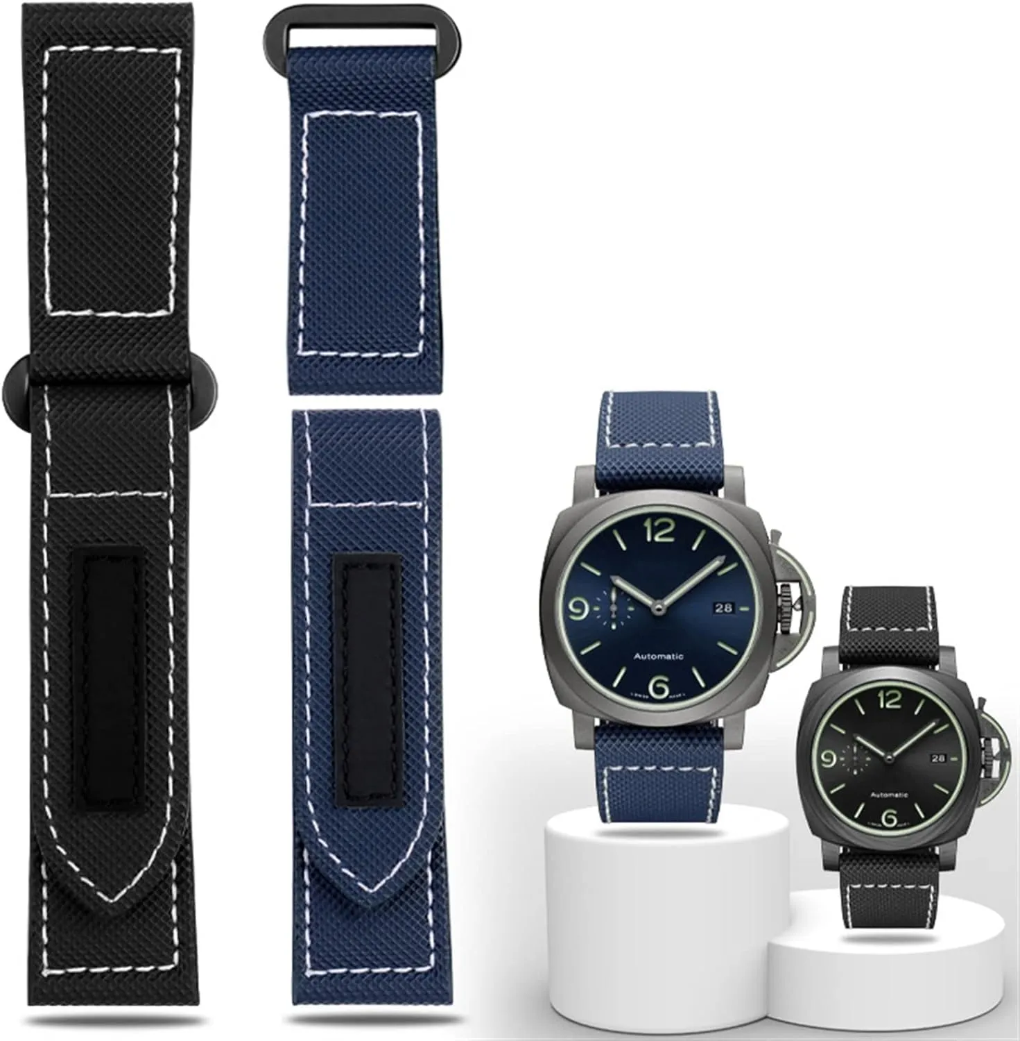 Carbon Fiber Check Nylon Canvas Strap for Panerai Lumino PAM01118 01661 Waterproof Watchband Bracelet 24mm Black Blue (Color : Army Green-Black, Size : Black Black Clasp)