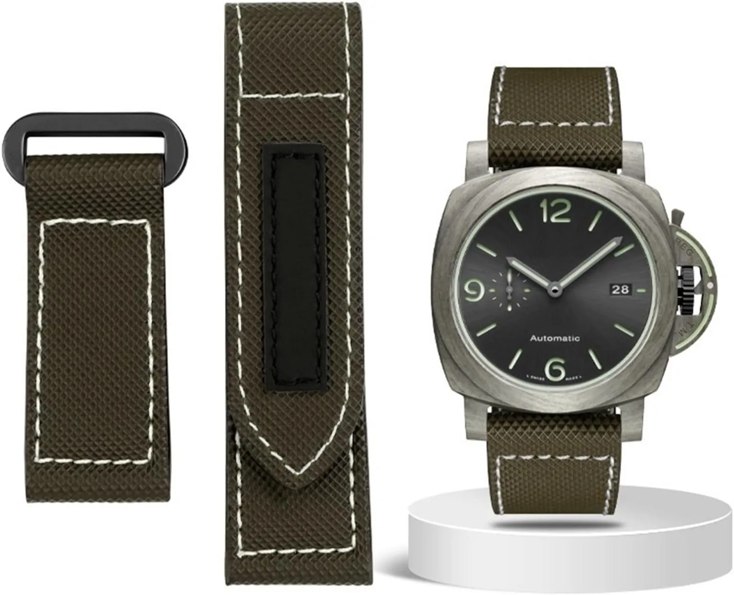 Carbon Fiber Check Nylon Canvas Strap for Panerai Lumino PAM01118 01661 Waterproof Watchband Bracelet 24mm Black Blue (Color : Army Green-Black, Size : Black Black Clasp)