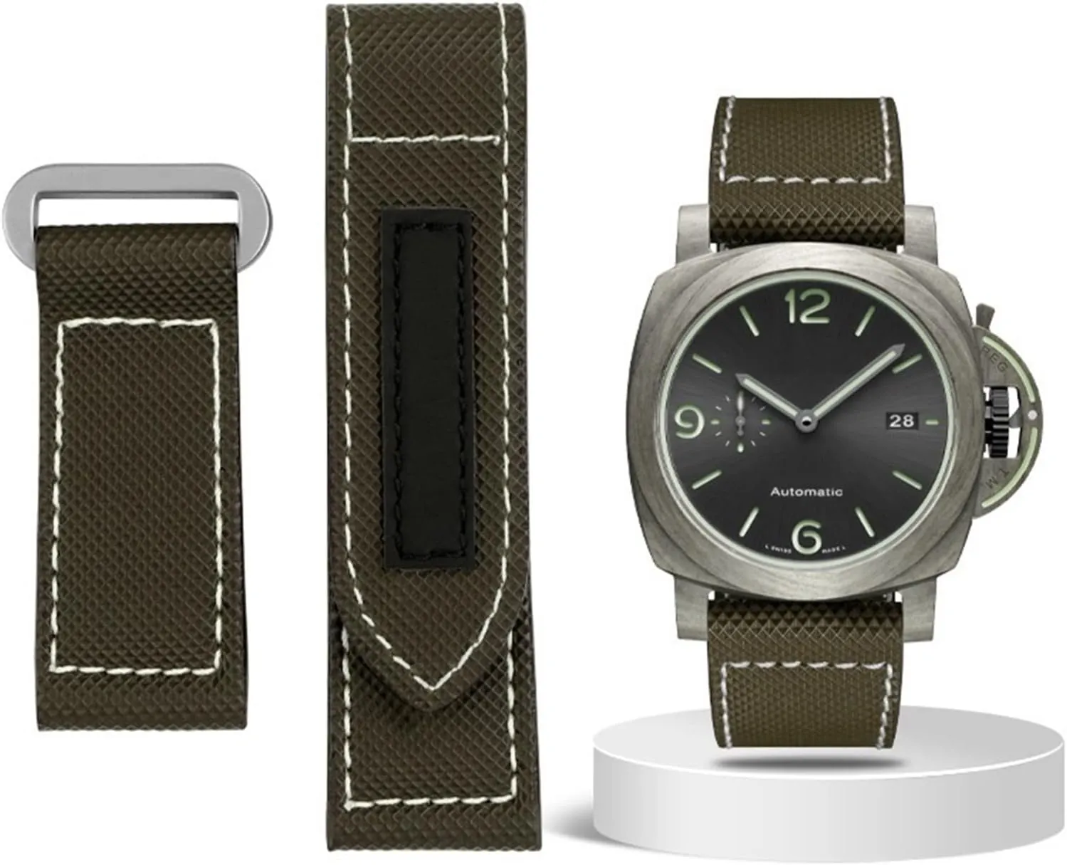 Carbon Fiber Check Nylon Canvas Strap for Panerai Lumino PAM01118 01661 Waterproof Watchband Bracelet 24mm Black Blue (Color : Army Green-Silver, Size : Black Black Clasp)