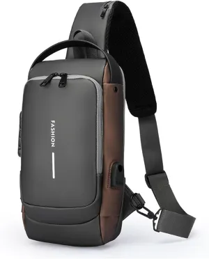 Carbon Fiber Streamline Anti-theft Sling Bag, USB Charging Sport Sling Anti-Theft Shoulder Bag, Waterproof Shoulder