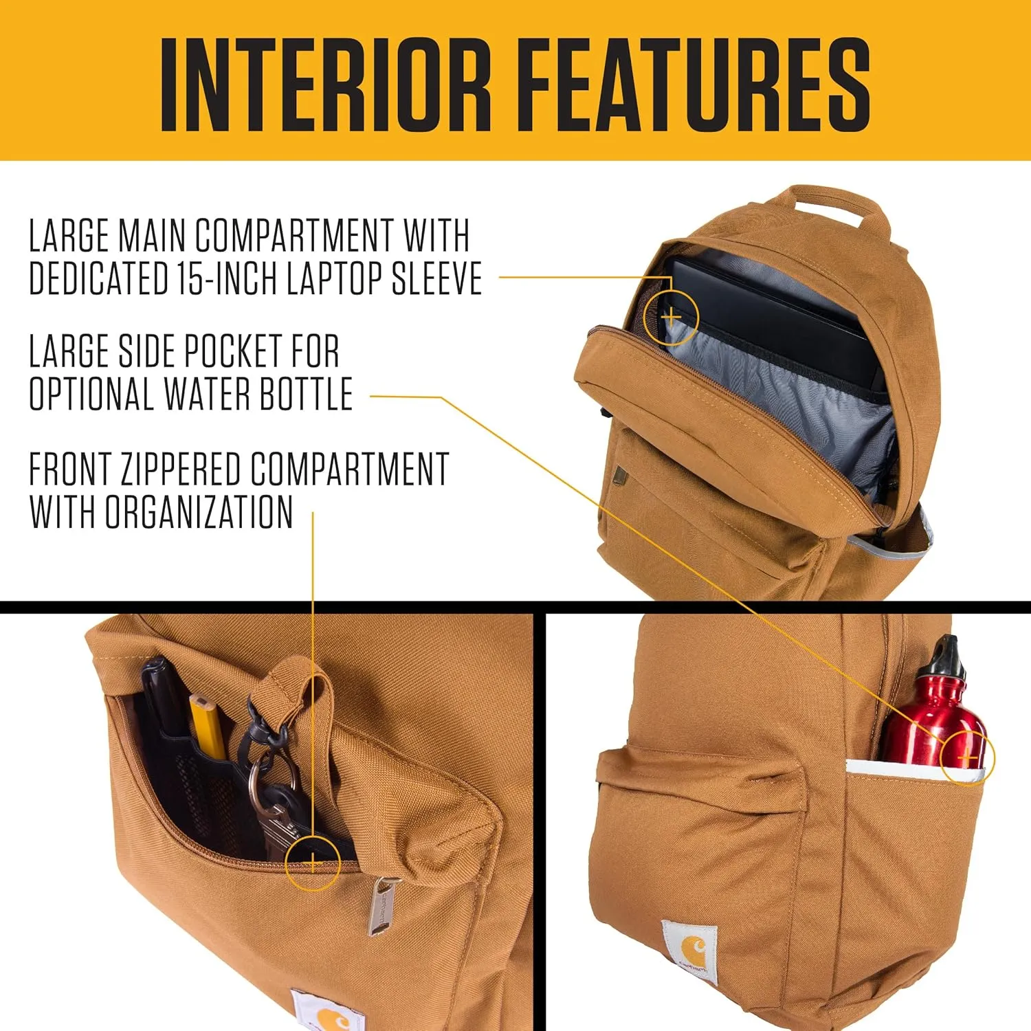 Carhartt 21L Classic Backpack, Water-Resistant Pack W/ 15" Laptop Sleeve and Organizational Compartments, Atomic Blue, PFAS Free