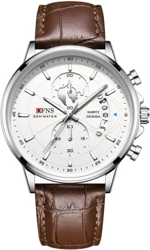 CARLIEN Men's Classic Business Date Calendar Luminous Chronograph Waterproof Watch 3-Hand 12/24 Hour Time Leather Band Wrist Watch