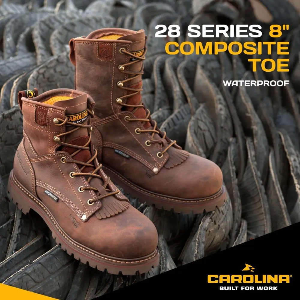 Carolina 28 Series 8" Composite Toe Waterproof Work Boots for Men - Cigar Leather Upper, AG7 Footbed, Removable Kiltie, EH-Rated