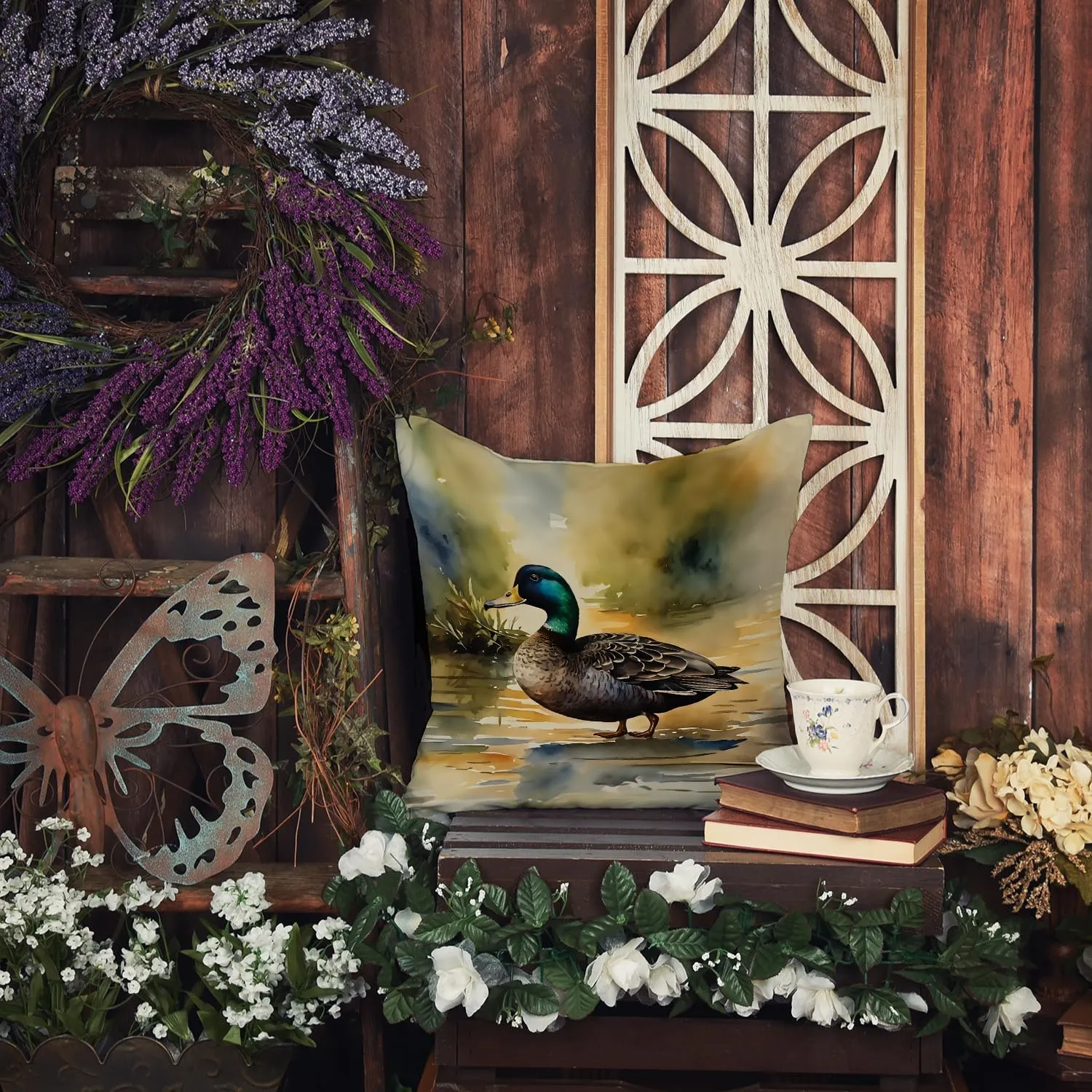 Caroline's Treasures Watercolor Wild Bird Decorative Throw Pillow, 14Hx14W, American Black Duck 3180