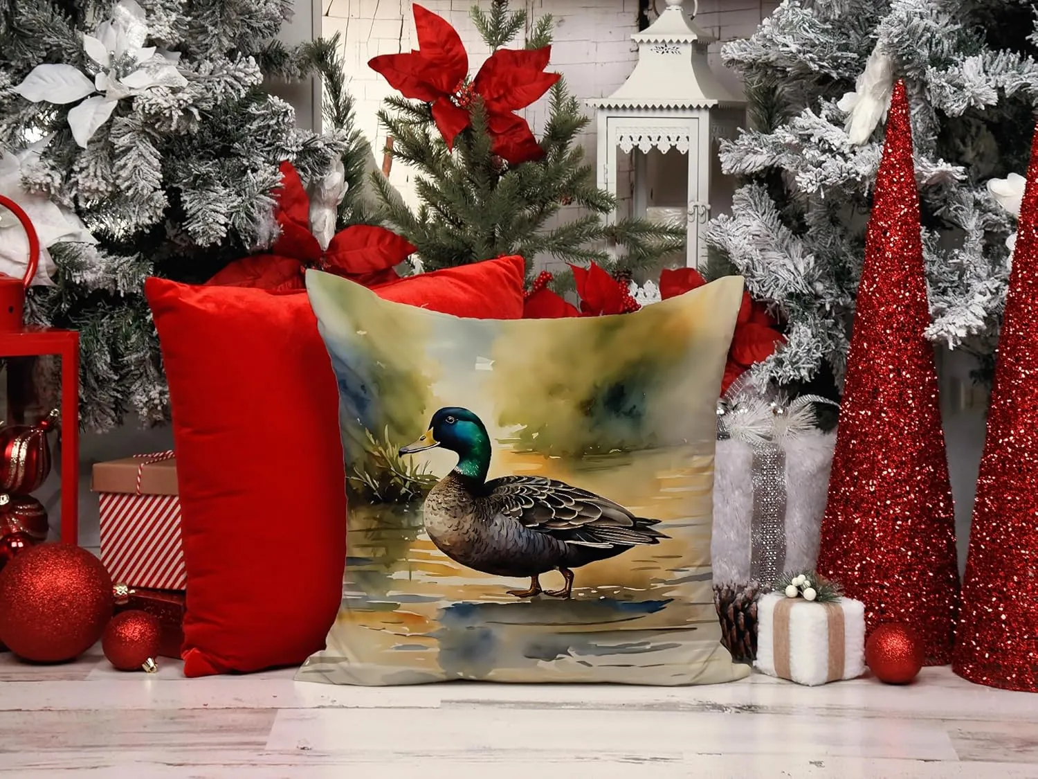 Caroline's Treasures Watercolor Wild Bird Decorative Throw Pillow, 14Hx14W, American Black Duck 3180