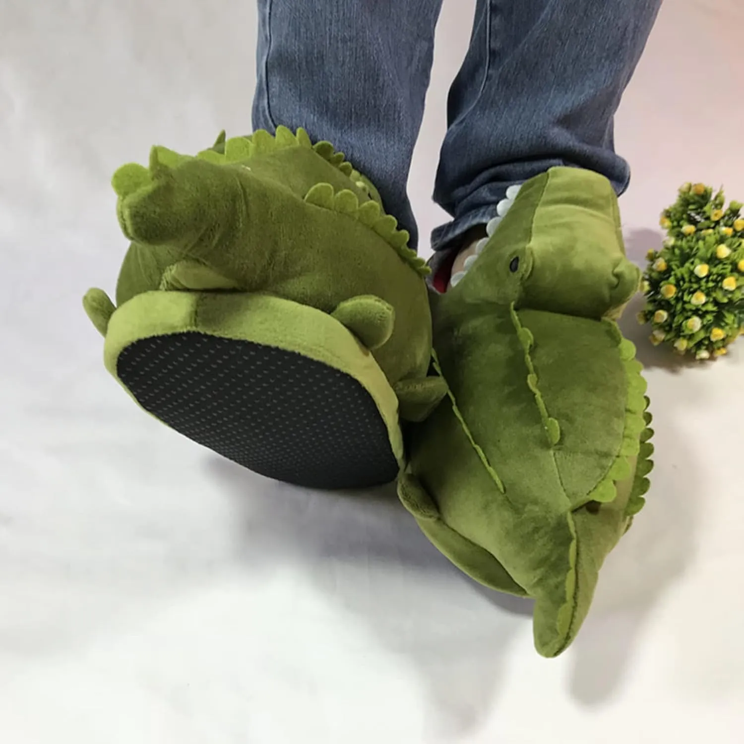 Cartoon animal crocodile cotton slippers cute winter home warm indoor and outdoor plush men and women's shoes