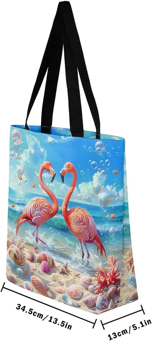 Cartoon Animals Canvas Tote Bag Valentine's Day Shoulder Handbags for Shopping,Unicorn Bag Reusable Handbag