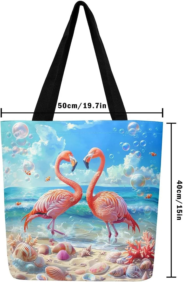 Cartoon Animals Canvas Tote Bag Valentine's Day Shoulder Handbags for Shopping,Unicorn Bag Reusable Handbag