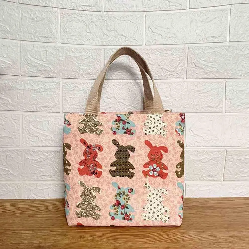 Cartoon canvas women's Japanese insulated handbag lunch box bag lunch bag bento bag (Style D)