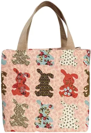 Cartoon canvas women's Japanese insulated handbag lunch box bag lunch bag bento bag (Style D)