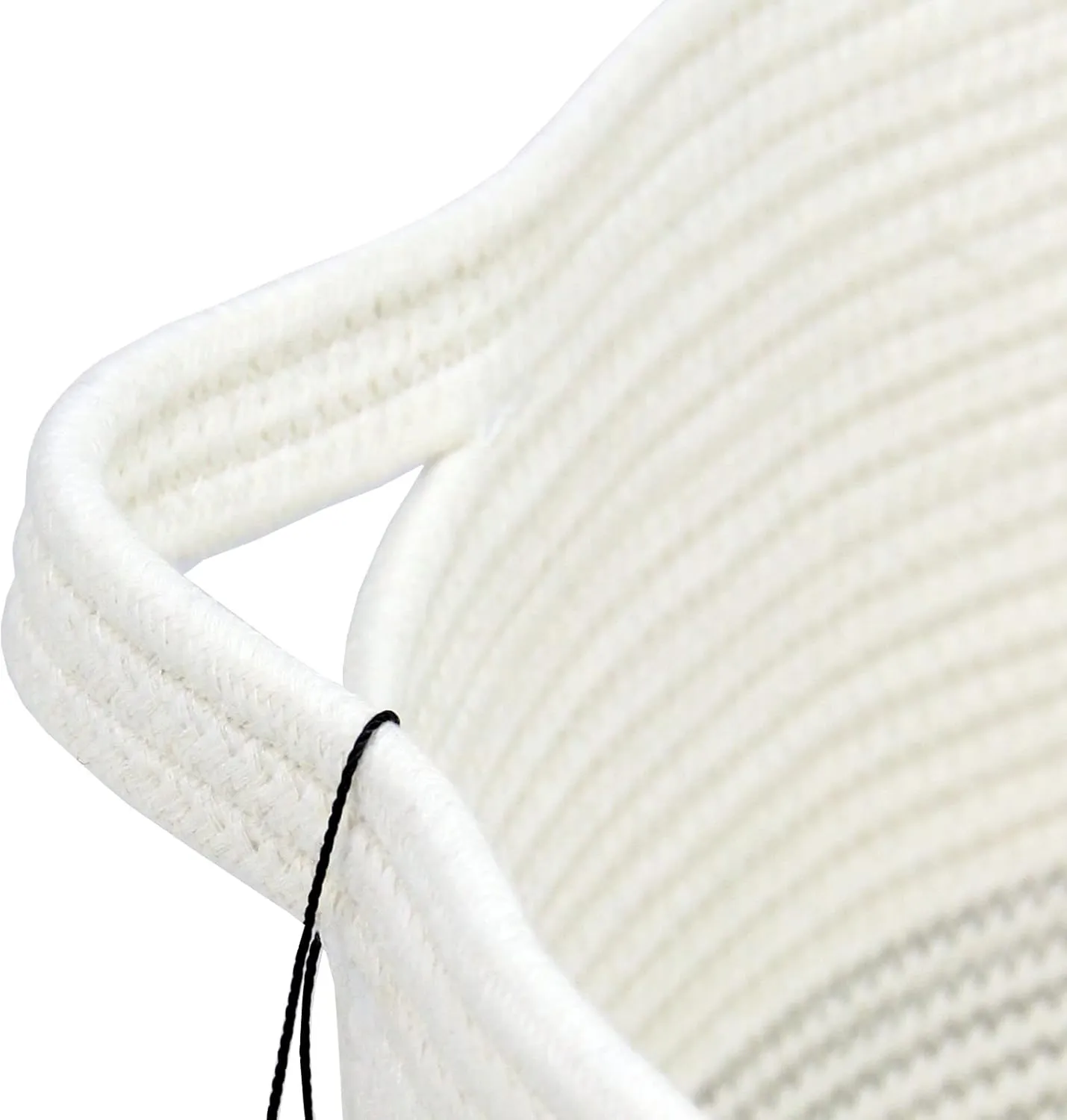 Casaphoria XXXLarge Cotton Rope Basket 21.7" x 21.7" x 13.8" Woven Laundry Basket for Blankets Storage Basket with Handle Comforter Cushions Storage Bins Thread Hamper-Black Stitch, White (MB2021039)