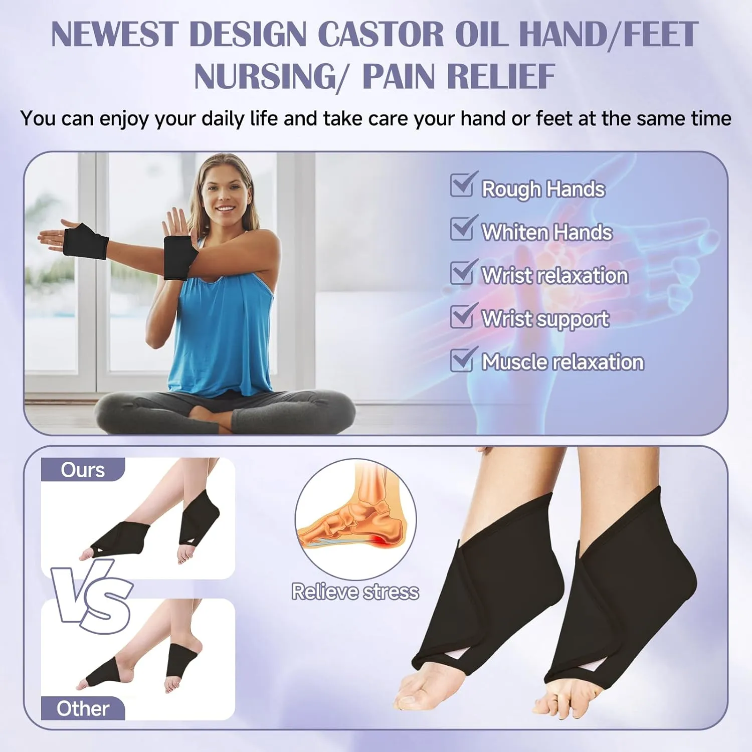 Castor Oil Pack Wrap, 9 Pcs Organic Castor Oil Packs Kit for Entire Body Neck Shoulder Waist Back Hand Knee Leg and Feet, Reusable Pads Kit for Hot/Cold Castor Oil Compress for Woman/Man【Black】