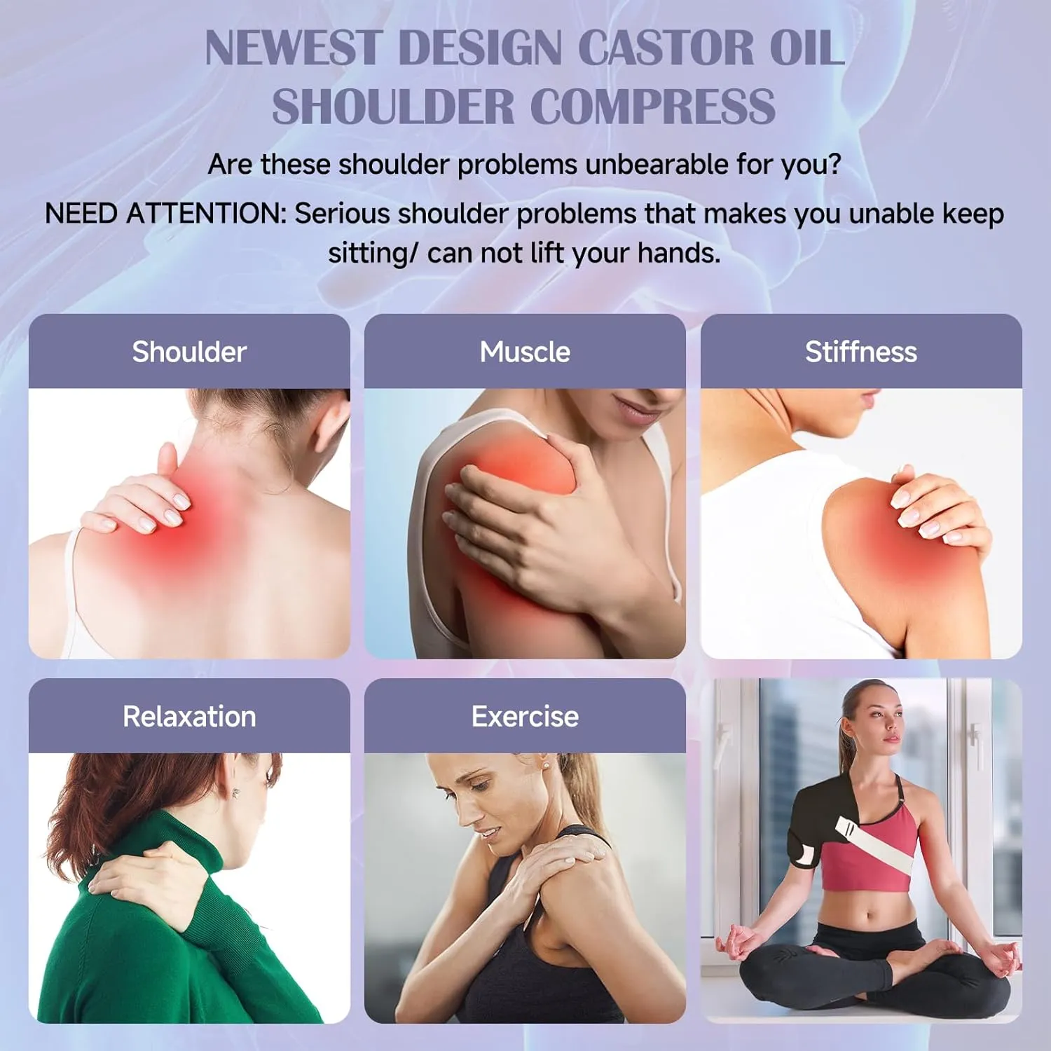 Castor Oil Pack Wrap, 9 Pcs Organic Castor Oil Packs Kit for Entire Body Neck Shoulder Waist Back Hand Knee Leg and Feet, Reusable Pads Kit for Hot/Cold Castor Oil Compress for Woman/Man【Black】