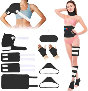Castor Oil Pack Wrap, 9 Pcs Organic Castor Oil Packs Kit for Entire Body Neck Shoulder Waist Back Hand Knee Leg and Feet, Reusable Pads Kit for Hot/Cold Castor Oil Compress for Woman/Man【Black】
