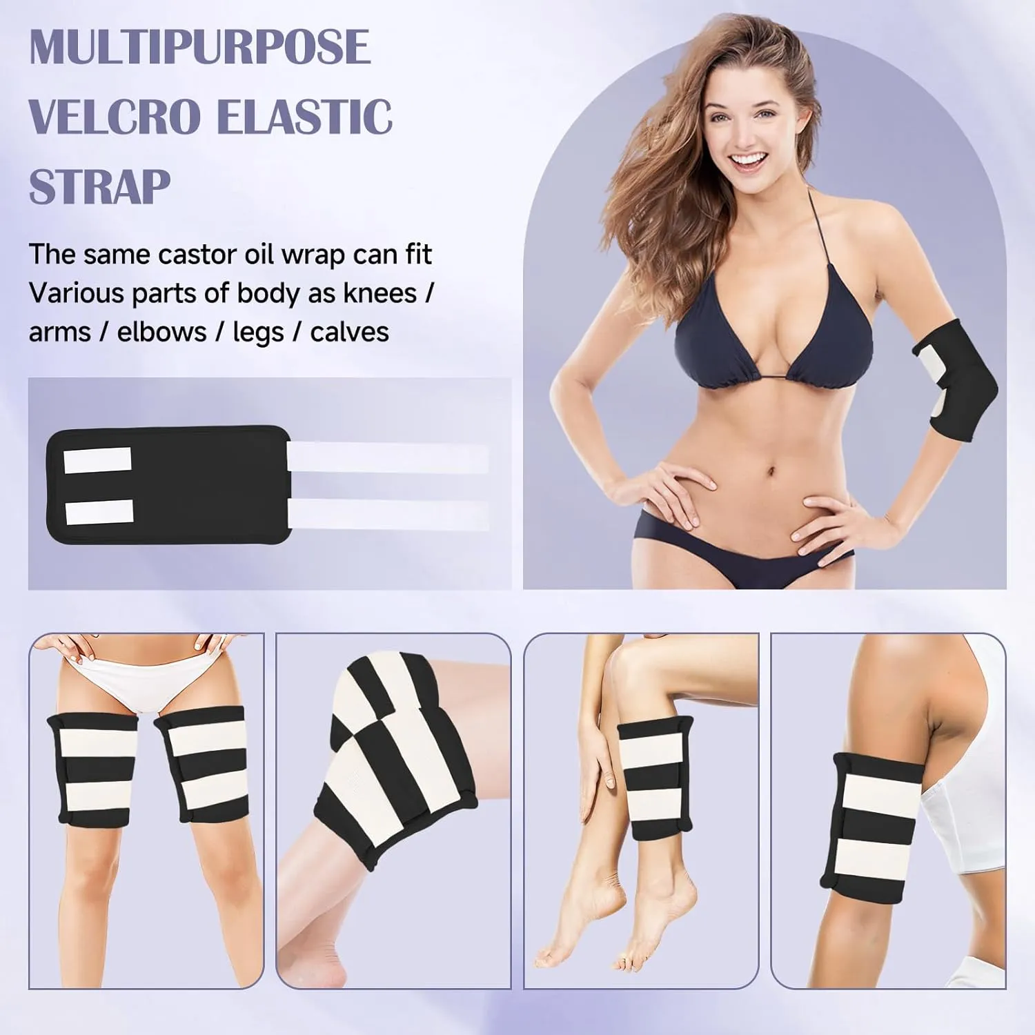 Castor Oil Pack Wrap, 9 Pcs Organic Castor Oil Packs Kit for Entire Body Neck Shoulder Waist Back Hand Knee Leg and Feet, Reusable Pads Kit for Hot/Cold Castor Oil Compress for Woman/Man【Black】