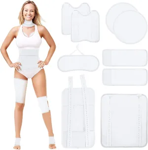 Castor Oil Pack Wrap, 9 Pcs Reusable Organic Castor Oil Pack Kit for Neck Chest Waist Back Knee and Feet, Adjustable Elastic Straps Castor Oil Compress Pads, Machine Washable Anti Oil Leak