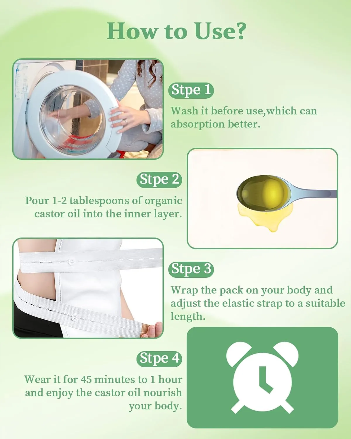 Castor Oil Pack Wrap, 9 Pcs Reusable Organic Castor Oil Pack Kit for Neck Chest Waist Back Knee and Feet, Adjustable Elastic Straps Castor Oil Compress Pads, Machine Washable Anti Oil Leak