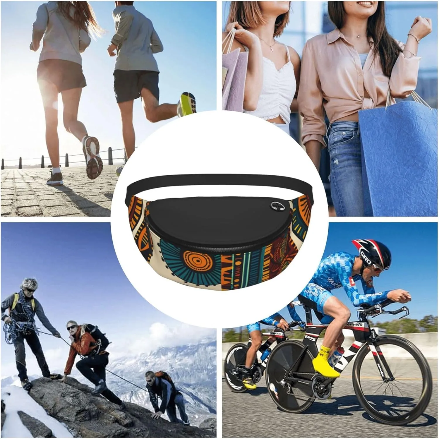Casual African Ethnic Pattern Printed Fanny Pack,Crossbody Fanny packs for women Men Waist Bag for Running Travel