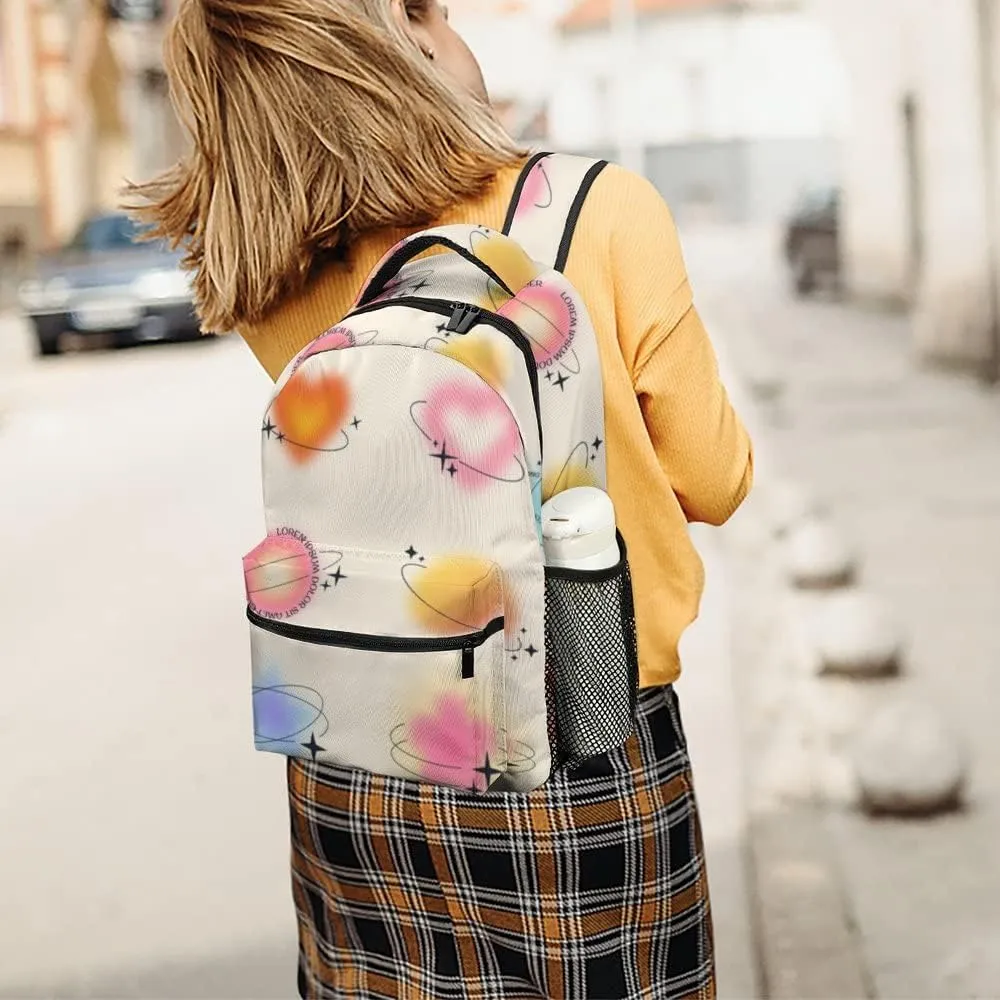 Casual Daypacks Backpacks Laptop Backpack Blurry Flower Heart Aura Aesthetic Elements Work Bussiness School Students Bookbag Travel Hiking Gym Bags Waterproof Lightweight Women Men 16.5x12x6 Inch