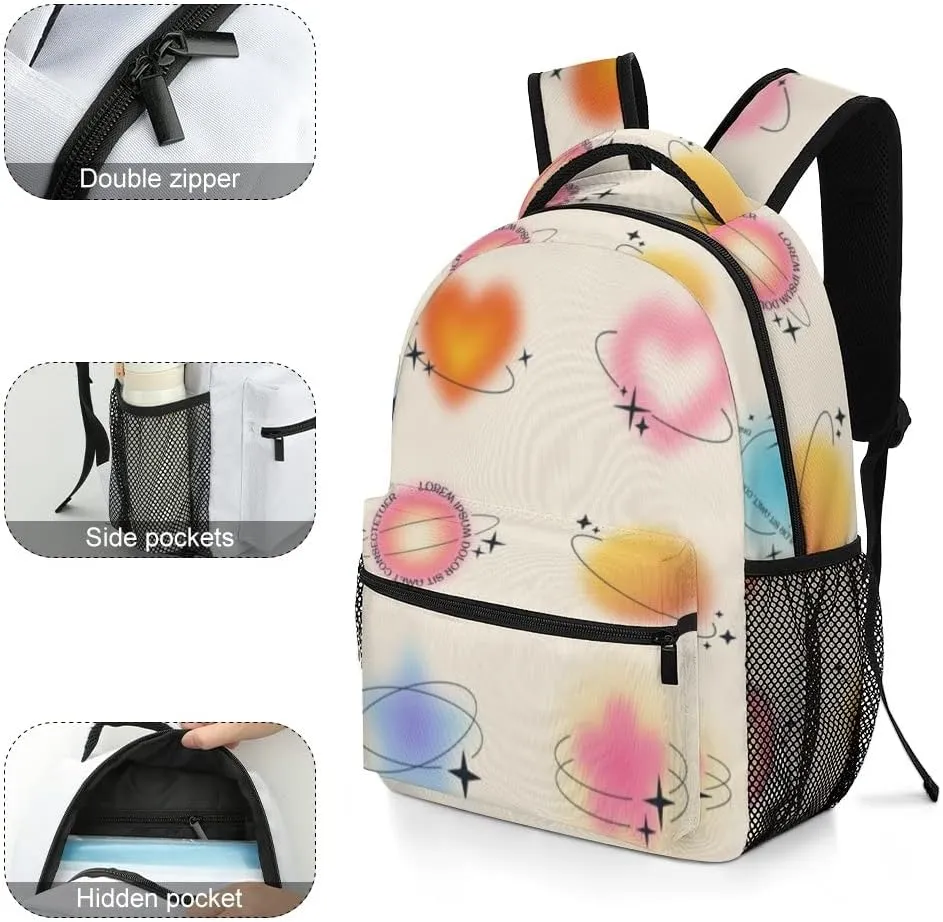 Casual Daypacks Backpacks Laptop Backpack Blurry Flower Heart Aura Aesthetic Elements Work Bussiness School Students Bookbag Travel Hiking Gym Bags Waterproof Lightweight Women Men 16.5x12x6 Inch