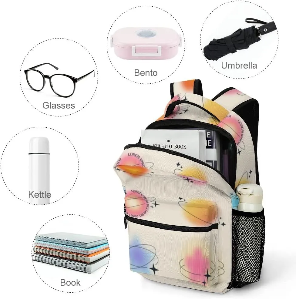 Casual Daypacks Backpacks Laptop Backpack Blurry Flower Heart Aura Aesthetic Elements Work Bussiness School Students Bookbag Travel Hiking Gym Bags Waterproof Lightweight Women Men 16.5x12x6 Inch