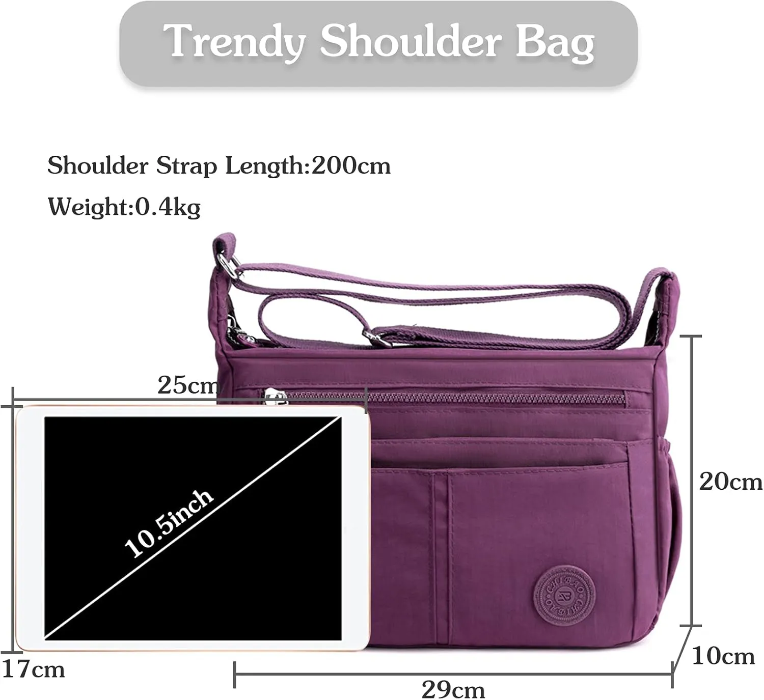 Casual Shoulder Bag Women Satchel Waterproof Nylon for Sport Work Shop