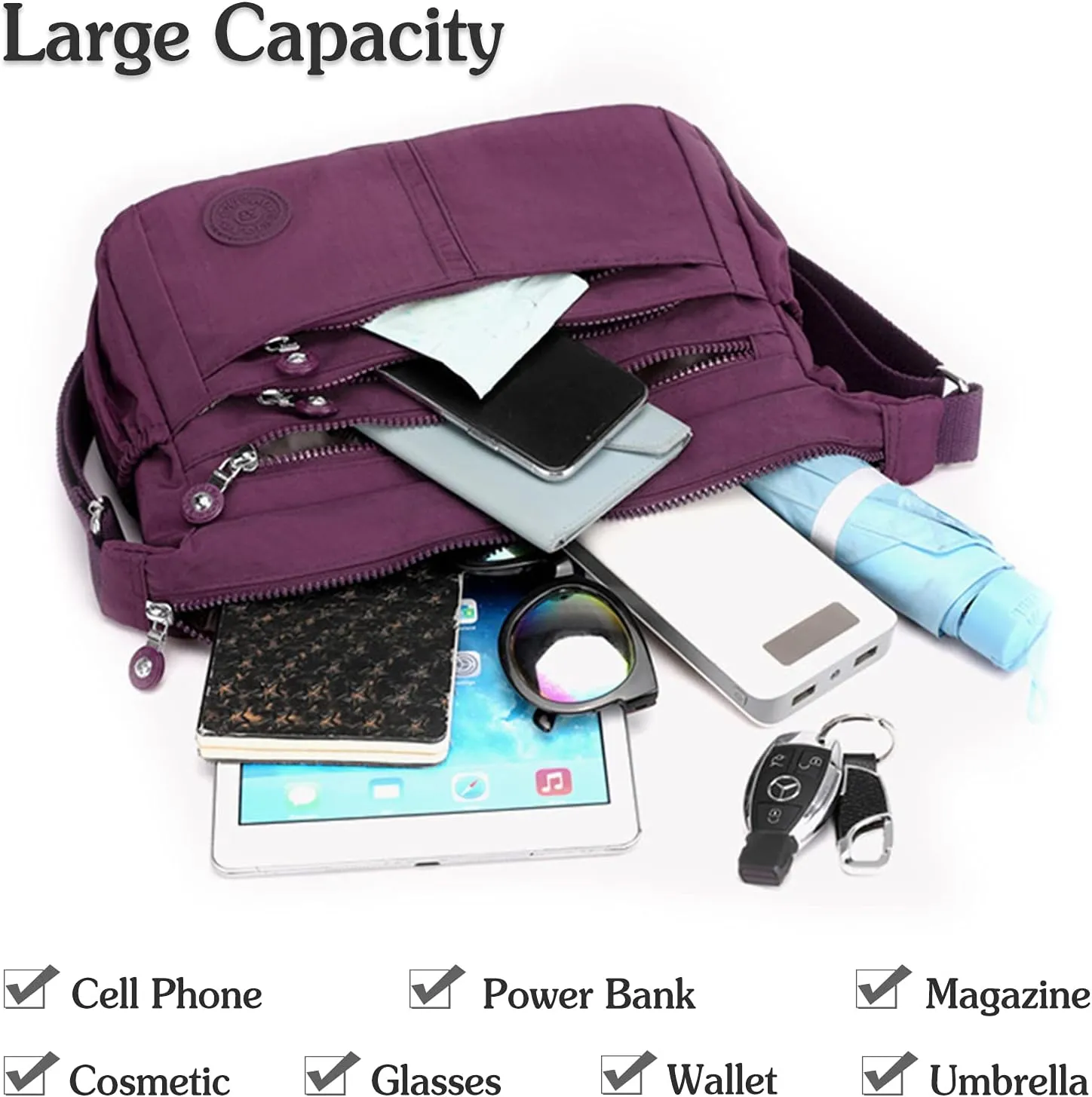 Casual Shoulder Bag Women Satchel Waterproof Nylon for Sport Work Shop