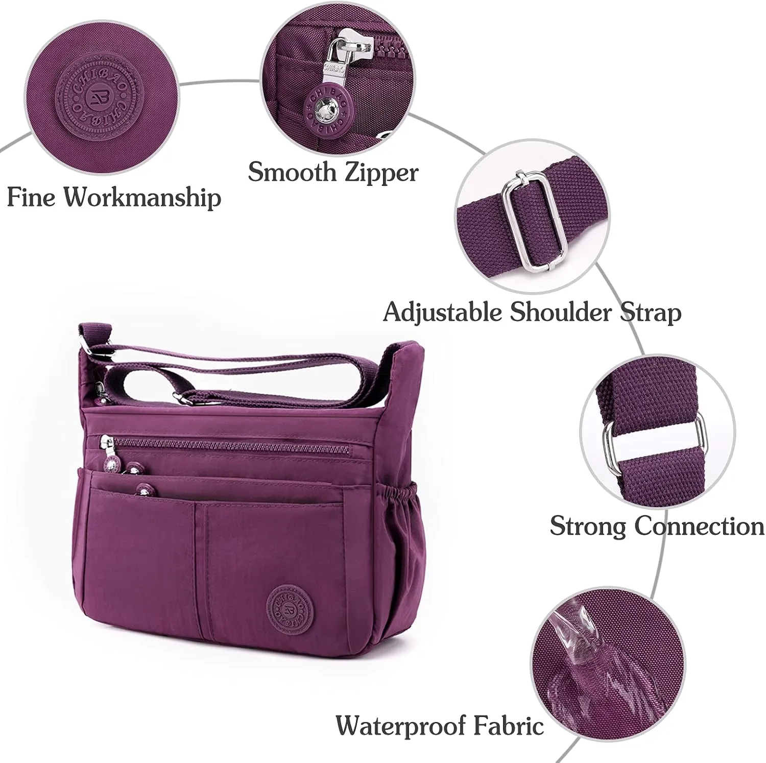 Casual Shoulder Bag Women Satchel Waterproof Nylon for Sport Work Shop