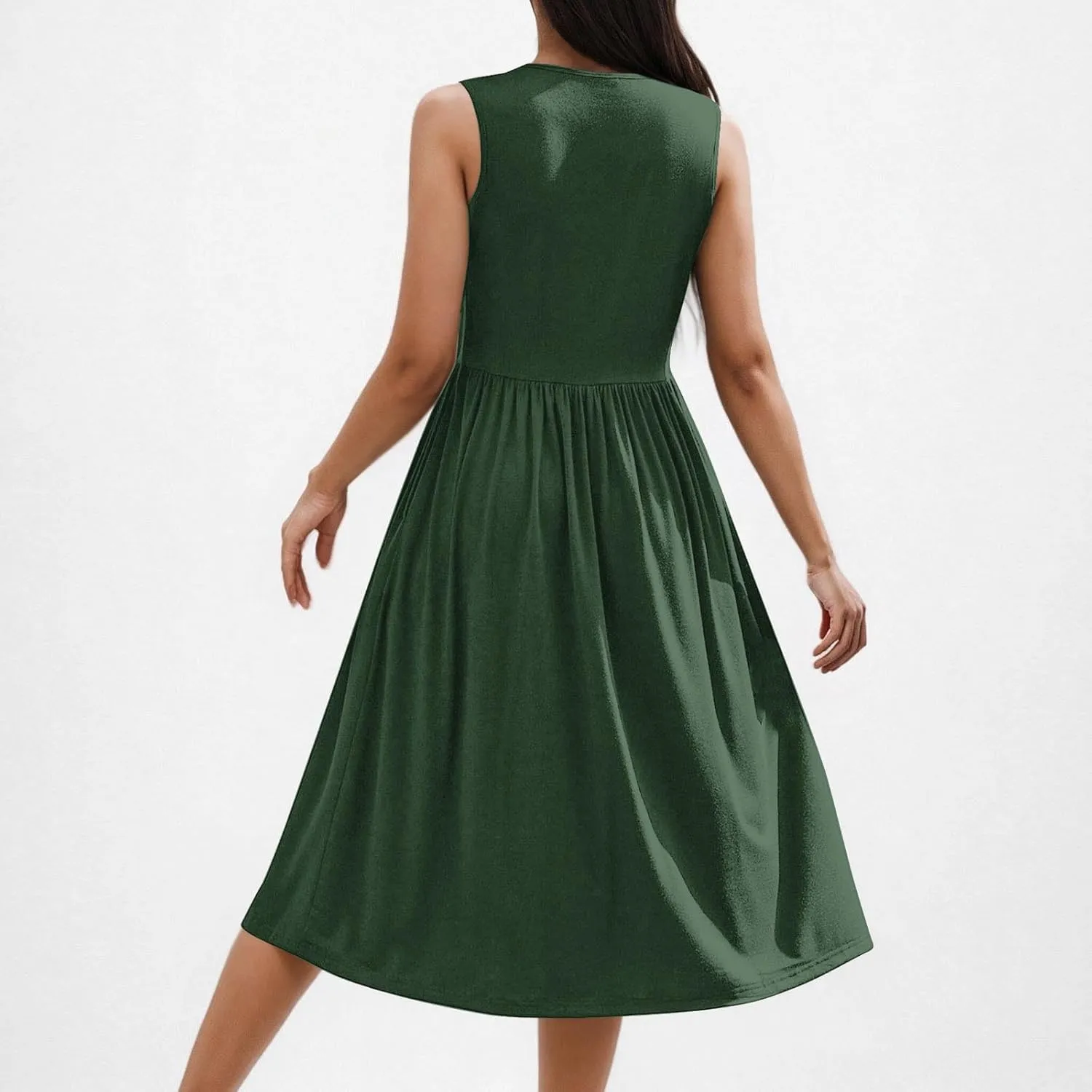 Casual Sun Dresses for Women Summer Trendy Crewneck Sleeveless Vacation Dresses A-Line Maxi Dress with Pockets