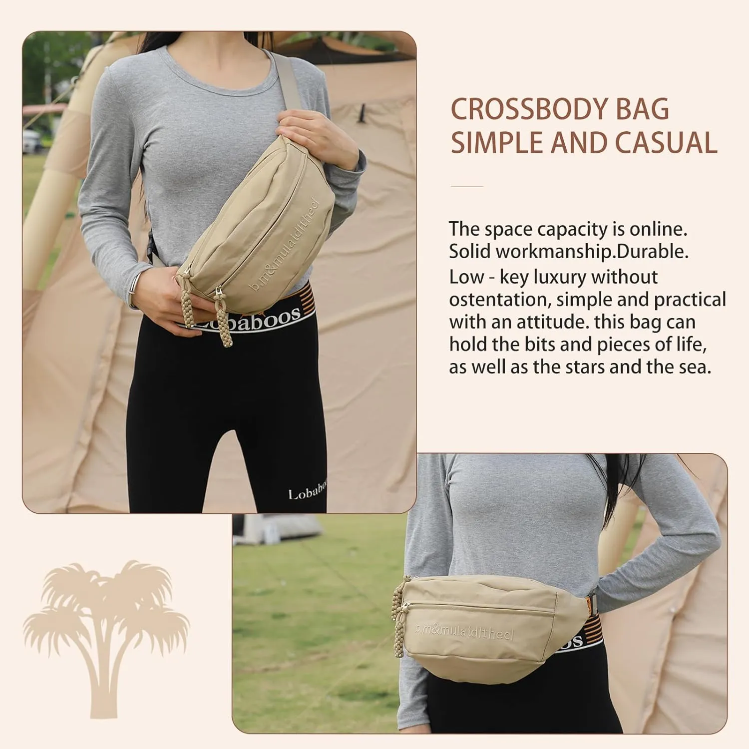 Casual Waterproof Fanny Pack, 600D Nylon, Adjustable Strap, Hiking Fanny Pack For Women,Fashion Waist Pack Belt Bag Pockets for Hiking Running Travel (khaki)