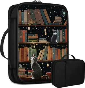 Cat Library Bible Bag Large Bible Case Cover for Women Men, Multi-Functional Church Bag Bible Protector with Handle Zippered Pocket Christian Gift Bible Study Supplies
