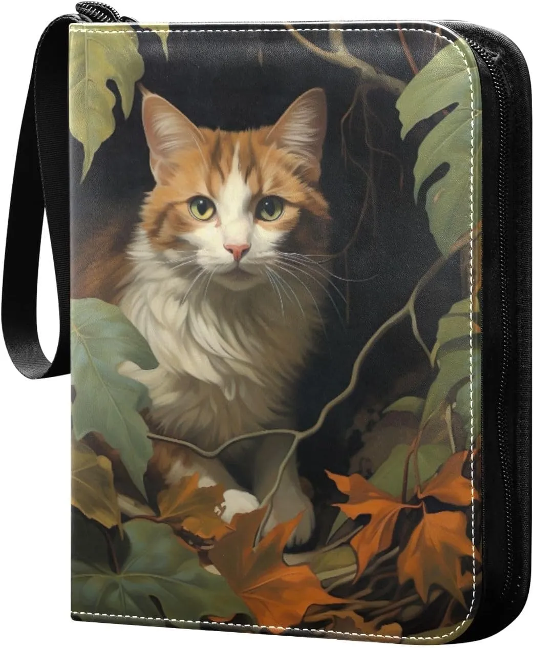 Cat Painting Card Binder 4-Pockets, 400 Pockets Card Holder with 50 Removable Sleeves, Trading Card Collector Zipper Album Holder, Collector Album