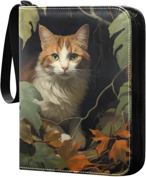 Cat Painting Card Binder 4-Pockets, 400 Pockets Card Holder with 50 Removable Sleeves, Trading Card Collector Zipper Album Holder, Collector Album